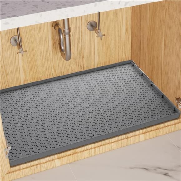 Under Sink Mat for [34" x 22"] Cabinet, Silicone Waterproof Mat, Grey) - Picture 3 of 7